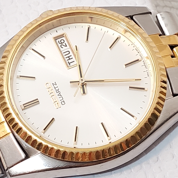 Seiko Presidential Men's Day Date Gold Tone Watch Silver Dial One Jewel Vintage - Picture 2 of 11